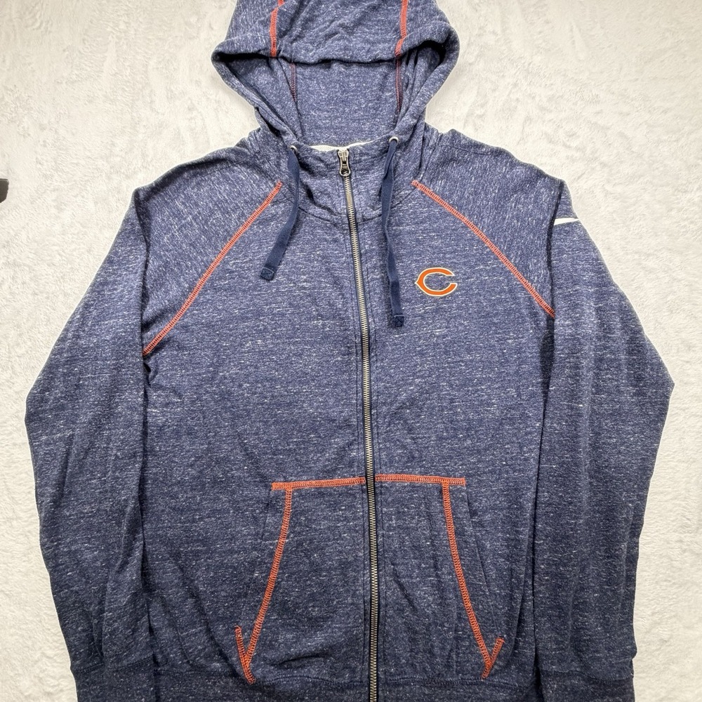 Women's Chicago Bears Nike Heathered Gym VTG Raglan Full-Zip Hoodie Large Blue